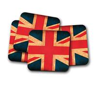 4 Set - Rustic Union Jack Flag Coaster - British United Kingdom #14367