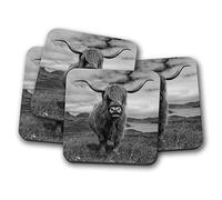 4 Set - Scottish Highland Cows Coaster - Wild Cattle Horns Animals #15728
