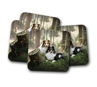 4 Set - Sheltie Dog Couple Coaster - Forest Nature Dogs Puppies Pets #16864