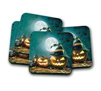 4 Set - Spooky Pumpkins Coaster - Halloween Full Moon Skull Lantern #14882