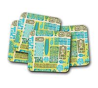 4 Set - Surf Coaster - Fun Tiki Surfer Surfing Hawaiian Blue #14380