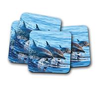 4 Set - Swimming Dolphins Drinks Coaster - Cute Marine Surf Sea #8434