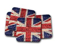 4 Set - Union Jack Cork Backed Drinks Coaster - Brick Effect Flag #8308