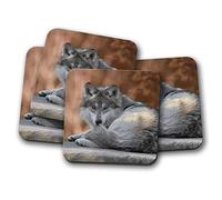 4 Set - Wild Wolf Coaster - Beautiful Autumn Fall Animal Husky #15322