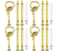 4 Sets 13.5'' 3-Tier Cake Tray Stand Handle, Multi-Tier Metal Dessert Fruit Center Rod Heavy Duty Hardware Holder for Wedding Party Birthday Cupcake Platter Stand Fittings - Gold Leaves
