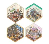 4 Sets 3d Diy House Stickers,Fun Cartoon Panda Diy Stickers Scene Make Your Own Supermarket|coffee Shop|restaurant|bookstore,Korean 3d Mini House Sticker Set for Adult Friends Pass The Time (style1)