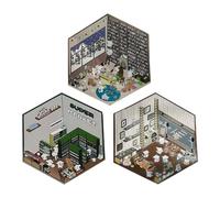 4 Sets 3d Diy House Stickers,Fun Cartoon Panda Diy Stickers Scene Make Your Own Supermarket|coffee Shop|restaurant|bookstore,Korean 3d Mini House Sticker Set for Adult Friends Pass The Time (style3)