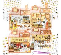 4 Sets 3D Fun Mini Cute Cat House Stickers with Tweezers Make Your Own Micro Bakery Drinks Bakery Food Scenes Bar Stickers for Relief Stress Pass The Time