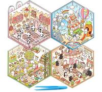 4 Sets 3D Fun Mini House Stickers Scenes with Tweezers Make Your Own Rabbit Penguin Panda Cat Hut Scenes Stickers Cute Micro Room Craft Scrapbook Stickers for Relief Stress Pass The Time