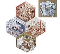 4 Sets 3D House Sticker Scene Kit | DIY Wall Stickers for Adults Therapy, Kids Focus & Stress Relief | Reusable Cartoon Miniature Landscaping Stickers with Tweezers