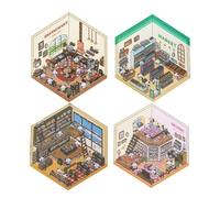 4 Sets 3d House Stickers,Fun Cartoon Panda Stickers Scene Make Your Supermarket|coffee Shop|restaurant|bookstore Own