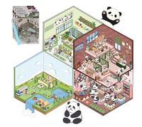 4 Sets 3D House Stickers Set, Make Your Own Sticker Supermarket Coffee Shop Restaurant Bookstore 3D House Sticker Set Funny Cartoon Scene Stickers for Relief Stress Pass(Panda Style)