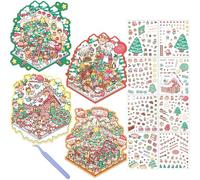 4 Sets 3D Scene Stickers for Kids Christmas Snow House Gingerbread Man DIY Kit with Premium Tweezers Phone Handbook Decals Stress Relief Gift