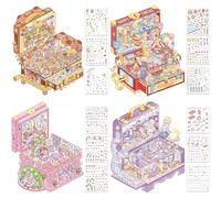4 Sets 3D Sticker Scene Book, Sticker Collection Book Make Your Own Shop House Crafts for Adults Therapy for Relief Stress Pass the Time Gift for Girls Boys