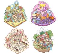 4 Sets 3D Sticker Scene Funny House Sticker Set DIY Cartoon Scene Make Your Own Supermarket Mini Room for Adult Kids Relaxing Pass The Time