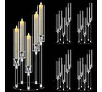 4 Sets 5 Arm Acrylic Candelabra Centerpieces, MSDADA 58 cm Tall Clear Candle Holder, Christmas Centerpieces for Tables, Candlesticks Holder for Wedding Fireplace Party Decor Fit 0.82'' LED Candle