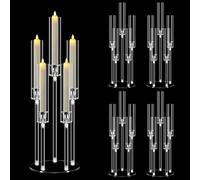 4 Sets 5 Arm Acrylic Candelabra Centerpieces, MSDADA 68 cm Tall Clear Candle Holder, Christmas Centerpieces for Tables, Candlesticks Holder for Wedding Fireplace Party Decor Fit 0.82'' LED Candle