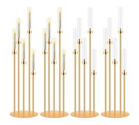 4 Sets 5 Arm Candelabra with Acrylic Lampshade, MSDADA Gold Candle Holders 105cm Tall Floor Candlestick Holders, Christmas Table Centerpieces for Wedding Birthday Party Home Decor Fit 2.2cm LED Candle