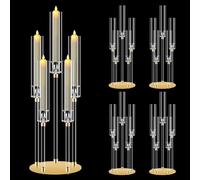 4 Sets 5 Arms Acrylic Candelabra Centerpieces, MSDADA 68 cm Tall Clear Candle Holder, Christmas Centerpieces for Tables, Candlesticks Holder for Wedding Fireplace Party Decor Fit 0.82'' LED Candle