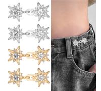 4 Sets Adjustable Jeans Waist Tightener for Women, Rhinestone Jean Buttons for Loose Jeans, No Sewing Jean Waist Tightener for Clothing Dresses Skirts (Silver/Gold)