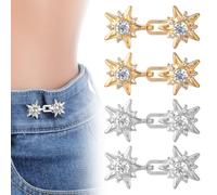 4 Sets Adjustable Waist Tightener Buttons, Ymapinc Rhinestone Star Jeans Pin Button, Pant Waist Cincher Clip Metal Extenders Jeans Clip Buckles for Pants Too Loose Big