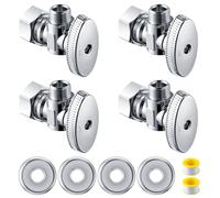 4 Sets Angle Stop Valve and Escutcheon Plate Kit, 1/4 Turn Shut Off Valves for Toilet, PEX, CPVC Pipes - 1/2" Nom (5/8" OD) Compression Inlet x 3/8" OD Compression Outlet with Plumbing Cover Plates