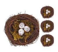 4 Sets Artificial Bird Nest with Eggs Model Rattan Foam Decoration
