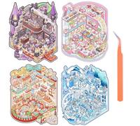 4 Sets Big DIY 3D Sticker Scene, Cute Kawaii Stickers Make Your Own Room for Stress Relief, Reusable Miniature Scene Stickers Books for Adults DIY House