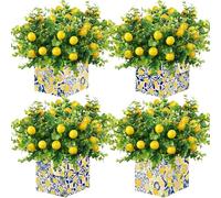 4 Sets Blue Tiles Lemon Table Centerpiece Decor Box and 16 Artificial Lemon Branches Amalfi Coast Capri Positano Lemon Party Supplies for Capri Mediterranean Wedding Birthday Baby Shower Party Decor