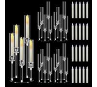4 Sets Candle Holders 5 Arm with Candles for Tables, MSDADA 58 cm Tall Acrylic Candelabra, Clear Candlesticks Holder for Wedding Fireplace Party Decor Christmas Centerpieces