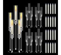 4 Sets Candle Holders 5 Arm with Candles for Tables, MSDADA 68 cm Tall Acrylic Candelabra, Clear Candlesticks Holder for Wedding Fireplace Party Decor Christmas Centerpieces