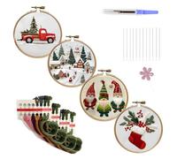 4 Sets Christmas Embroidery Kits,Cross Stitch Kits for Adults Beginners,DIY Handmade Christmas Craft Kits for Adults with Hoop Cloth Needles Threads,Xmas Gift