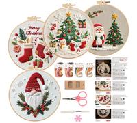 4 Sets Christmas Embroidery Kits for Adults, Cross Stitch Kits for Beginners with Pre-Stamped Patterns, Step-by-Step Instructions, Includes Multiple Accessories, Gift for Craft Lovers