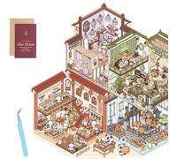 4 sets DIY 3D House DIY Isometric Sticker Book - Cute Korean Cartoon Scene Stickers for Adult & Kid, Stress Relief, Pass The Time
