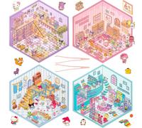 4 Sets DIY 3D House Scene Stickers, Sticker Therapy Store for Kids Adults to Relief Stress Pass The Time, Cute Cartoon House Stacking Scene Stickers, Make Your Own Stickers Cottage Store Restaurant