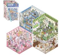 4 Sets DIY 3D House Stickers, Fun 3D Sticker Scene Make Your Own Supermarket Coffee Shop Restaurant Bookstore, Funny Sticker Therapy Cartoon Scene Stickers for Relief Stress Pass The Time