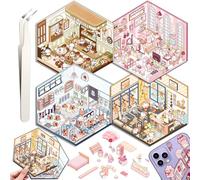 4 Sets DIY 3D House Stickers, Fun DIY Stickers Scene Make Your Own Supermarket, Coffee Shop, Restaurant, Cute 3D Cartoon Scene Sticker Set for Relief Stress Pass The Time