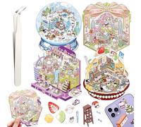 4 Sets DIY 3D House Stickers, Fun DIY Stickers Scene Make Your Own Supermarket, Coffee Shop, Restaurant, Cute 3D Cartoon Scene Sticker Set for Relief Stress Pass The Time