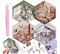 4 Sets DIY 3D House Stickers, Fun DIY Stickers Scene Make Your Own Supermarket, Coffee Shop, Restaurant, Cute 3D Cartoon Scene Sticker Set for Relief Stress Pass The Time