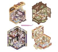 4 Sets DIY 3D House Stickers with Tweezers, 3D Sticker Scene, Funny DIY Stickers Make Your Own Multi Themed Magic Treasure Chest Scene Funny Cartoon Scene Stickers for Scrapbook Notebook Diary Relief