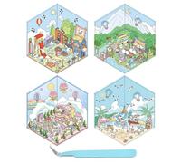 4 Sets DIY 3D Sticker Scene, Make Your Own Sticker Beach | Picnic | Amusement Park | Party, Funny Stickers Scene with Tool, Cute Cartoon Scene Stickers for Relief Stress, Miniature Sticker Scene