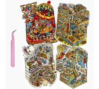 4 Sets DIY Stickers Scene,3D House Stickers Book Set for Adults with Tweezers Make Your Own Cartoon Room Sticker Scene Therapy for Adults Girls Relief Stress Pass The Time Favors Gift( Horror Theme)