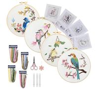 4 Sets Embroidery Kit for Beginners, Art Craft Handy Sewing Set Hummingbird and Flower Cross Stitch Starter Kits, Hand DIY Embroidery with Patterns Instructions, Easy for the Embroidery Beginners