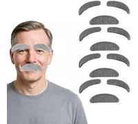 4 Sets Fake Moustache and Eyebrows - Old Man Grandpa Costume Accessories - Stick-on Beard and Eyebrows Kit - Cosplay Props for Halloween Party Stage Carnival (Grey)