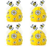 4 Sets Honey Bee Party Decorations, 4 Pieces Bumblebee Baby Centerpieces Honeycomb Decorations with 4 Sheets Bee Sunflower Stickers for Bee Themed Party Baby Shower Birthday Table Party Decoration