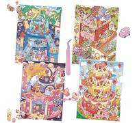 4 Sets Large Size 3D DIY Sticker Scenes, Cartoon 3D House Stickers, Create Your Own Warm Shop, Happiness Experience Hall and Swan Ballet Scenes for Adult Therapy Relief Stress Pass The Time