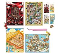 4 Sets Large Size 3D DIY Sticker Scenes with Tweezers,Fun DIY 3D House Stickers Make Your Own Miniature Shop Scene Pyramid Treasure Island for Adult Therapy Relief Stress Pass The Time