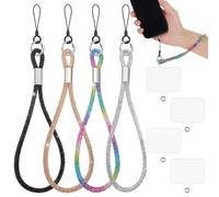 4 Sets Luxury Diamond Phone Wrist Strap, Glitter Phone Charms Strap for Women, Universal Adjustable Hand Wrist Strap Lanyard for 17 16 and Most Smartphones, Anti-Drop Short Wristband for Phone Case