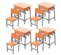 4 Sets Miniature School Desk Model Desk Chair Miniature Furniture for Dollhouse School Room Decor Realistic Classroom Accessories for Tiny Furniture Lovers