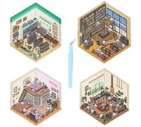 4 Sets of 3D Sticker Scenes, DIY 3D House,Funny Panda Themed Scene Stickers, Cartoon Scene Stickers for Kitchen,Bookstore,Home,Supermarket,Suitable for Children